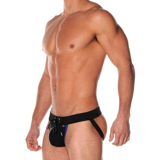 Мужские трусы джоки черные с синей окантовкой Andrew Christian Jock Black ART910