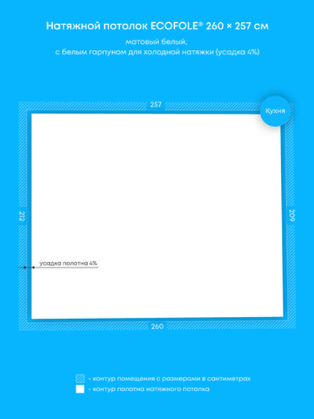 Матовый натяжной потолок 5.4 м2