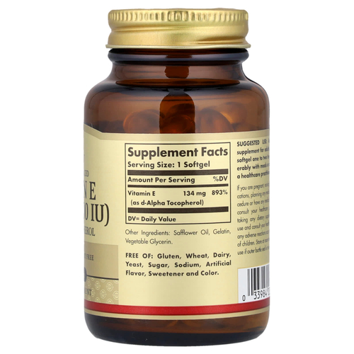 Solgar, натуральный витамин Е, 200 МЕ, 100 капсул