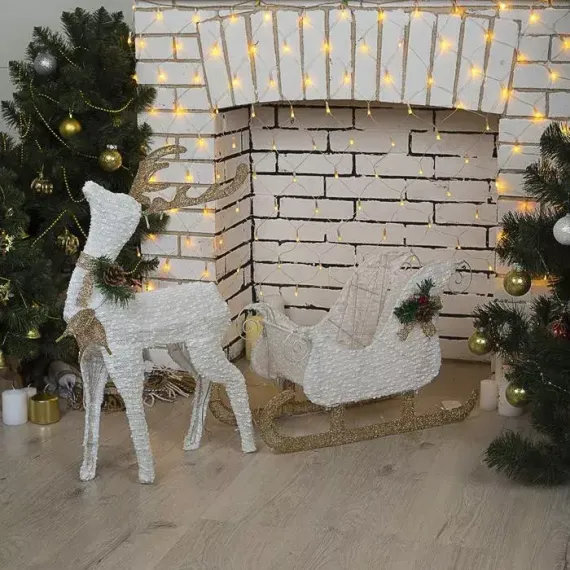 Светодиодная фигура Олень с санями 114*76 см., текстиль, металл, 220 В, Luazon Lighting (4357002)