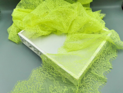 Кружево шантильи, с ресничками, ОПТ, лайм, 23 см, купон, SK-2406, купон (3м)