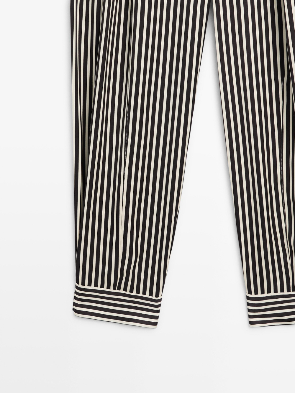 Massimo Dutti Полосатые драпированные брюки с вытачками, черный/белый