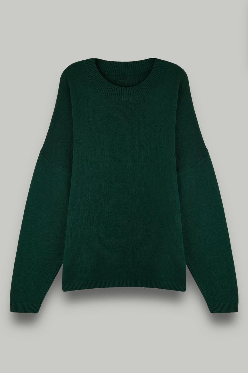 Джемпер вязаный с круглым вырезом, изумруд