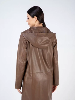 Плащ осенний кожаный с капюшоном