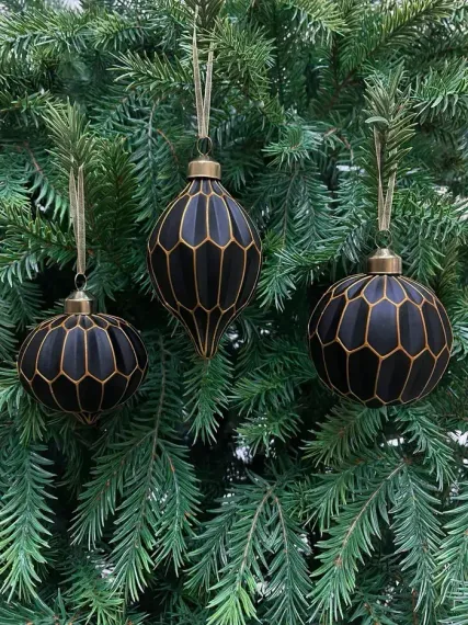 Набор винтажных стеклянных украшений Готика 80 мм., черный-золото, 9 шт., Christmas DeLuxe (13057)