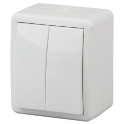 11-1404-01 ЭРА Выключатель двойной IP54, 10АХ-250В, ОУ, Эра Эксперт, белый | Эра Эксперт