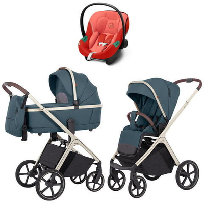 Коляска Carrello Vector CRL-6550 и автокресло Cybex Aton S2 Hibiscus Red 3 в 1 Prime Blue