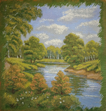 Декоративный гобеленовый чехол для интерьерной подушки Береза у озера 47*47