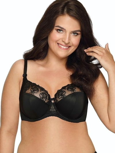 Бюстгальтер plus size на косточках с нежными кружевными элементами (Размер: 95G) (Цвет: черный)