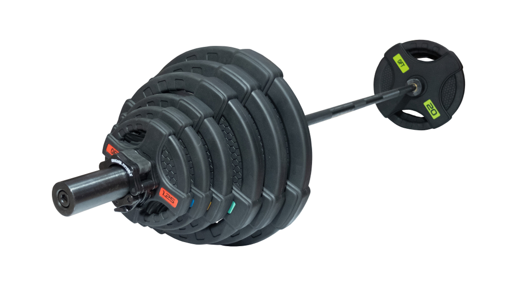 Штанга олимпийская 128 кг (диски с двумя хватами, черный гриф)