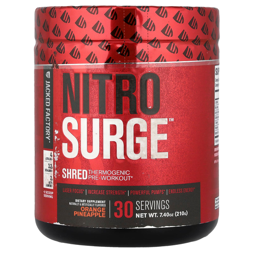 Jacked Factory, Nitro Surge™, Shred термогенный предтренировочный комплекс, со вкусом апельсина и ананаса, 210 г (7,4 унции)