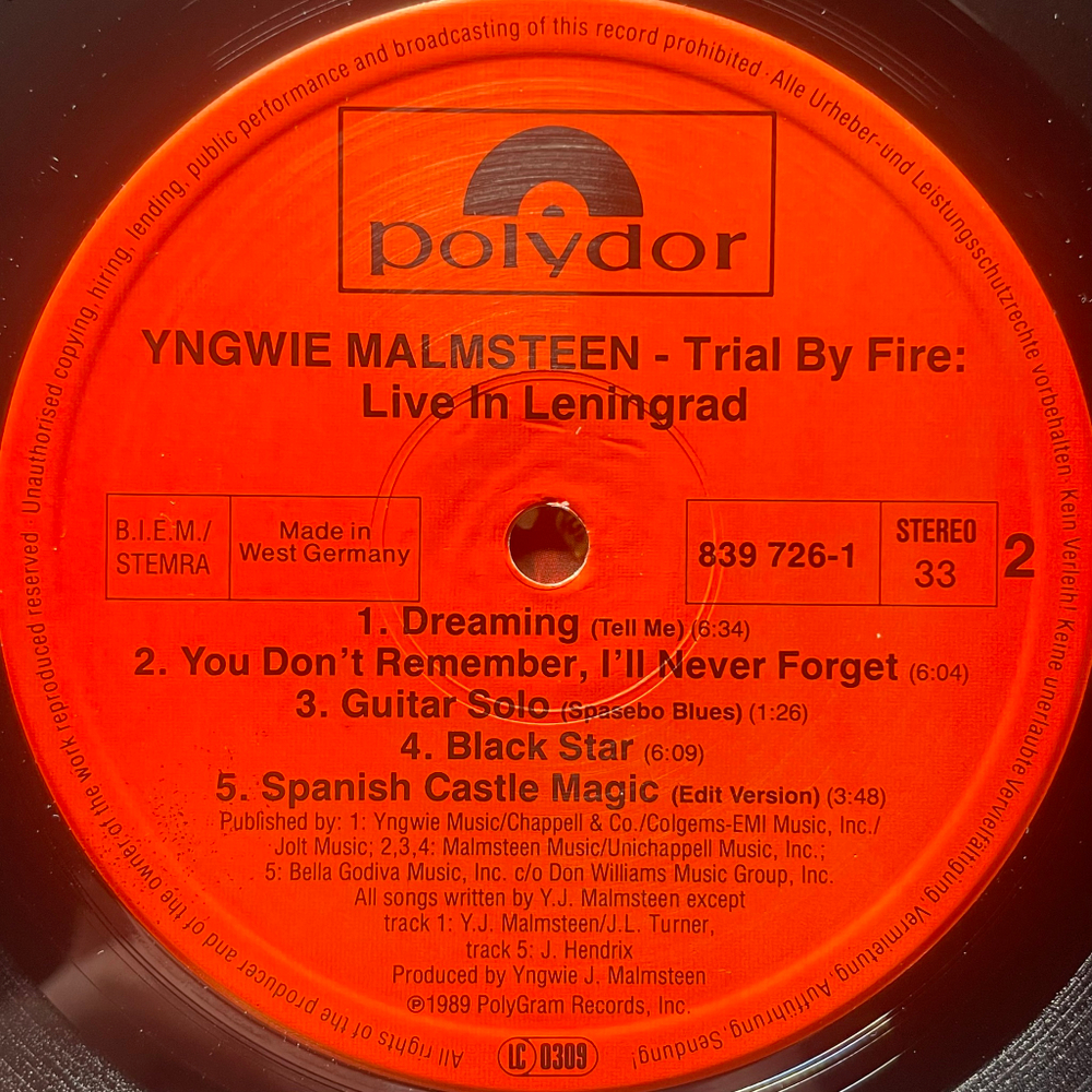 Yngwie Malmsteen ‎– Trial By Fire: Live In Leningrad (Германия 1989г.)