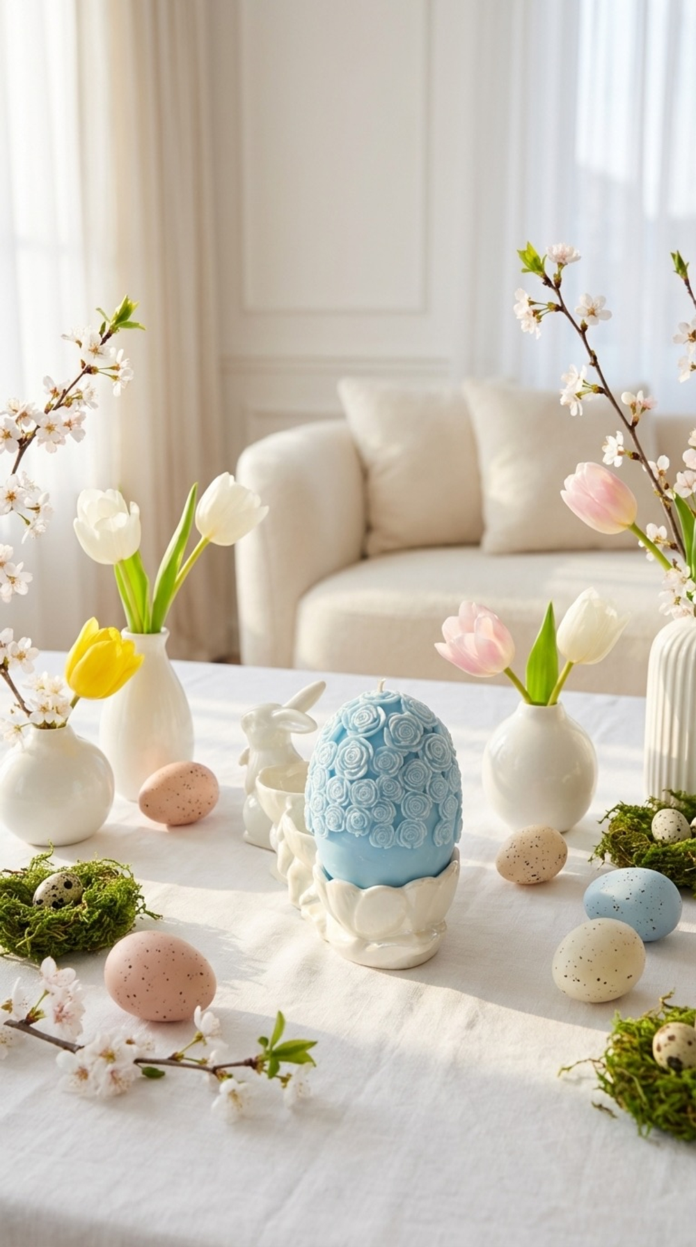 Свеча яйцо пасхальное с розами голубое