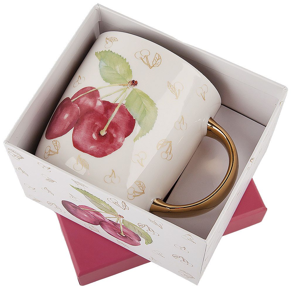 Кружка "Фруктовый сад.Вишня" v=350мл (фарфор) (подарочная упаковка)