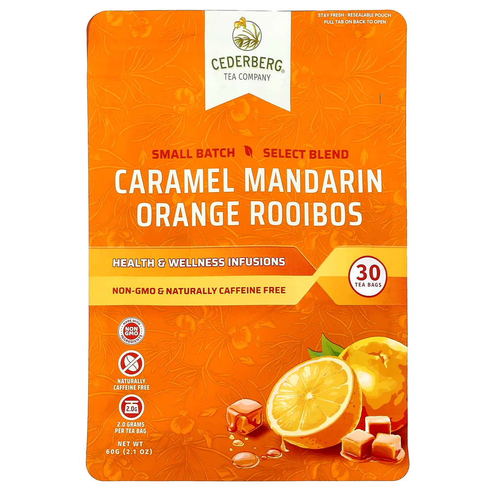 Cederberg Tea Co, карамель, мандарин и апельсин, ройбуш, без кофеина, 30 чайных пакетиков, 60 г (2,1 унции)