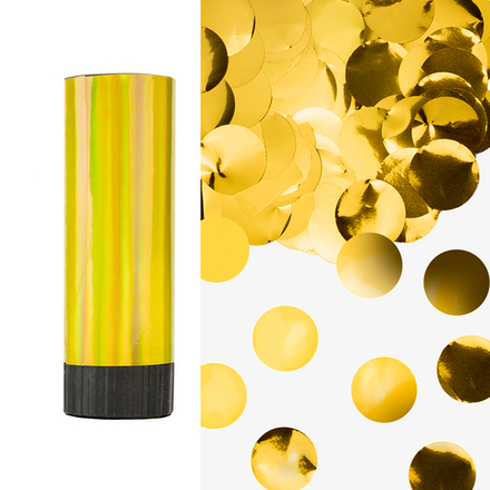 Хлопушка пружинная (4/10 см) Металлизированные круги Золото Лазерная голография