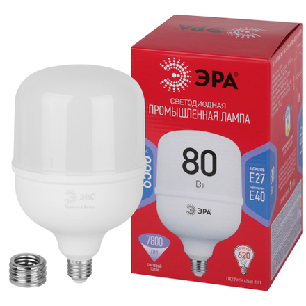 Лампа светодиодная POWER ЭРА RED LINE LED T140-80W-6500-E27/E40 R 80Вт колокол холодный белый свет E27/E40