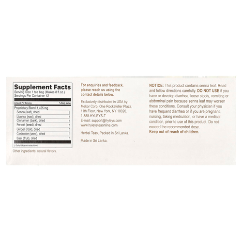 Hyleys Tea, Colon Cleanse, ассорти из коллекций чая, без кофеина, 42 чайных пакетика в фольгированных пакетиках, по 1,5 г (0,05 унции)