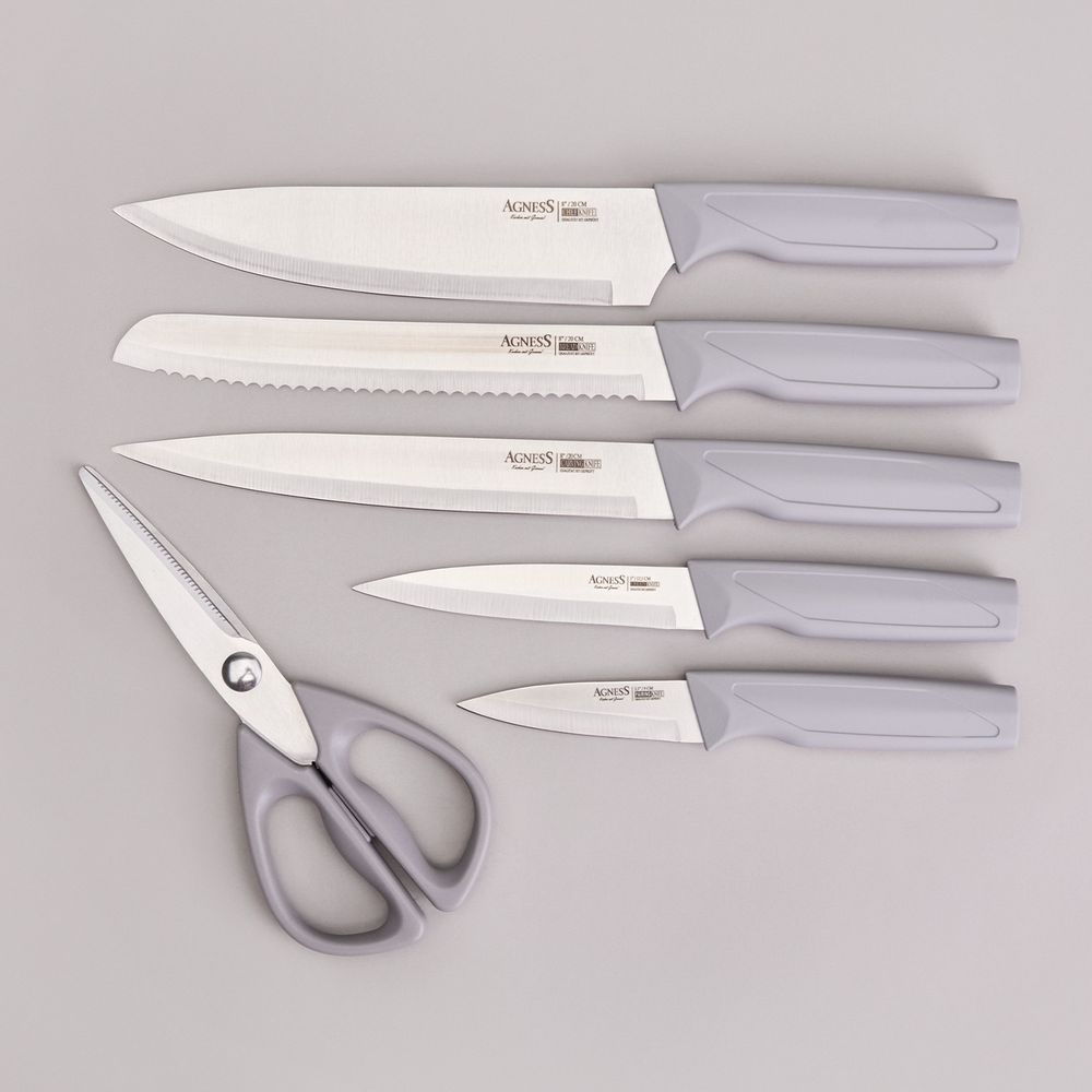 НАБОР НОЖЕЙ AGNESS НА ПЛАСТИКОВОЙ ПОДСТАВКЕ, 7 ПРЕДМЕТОВ