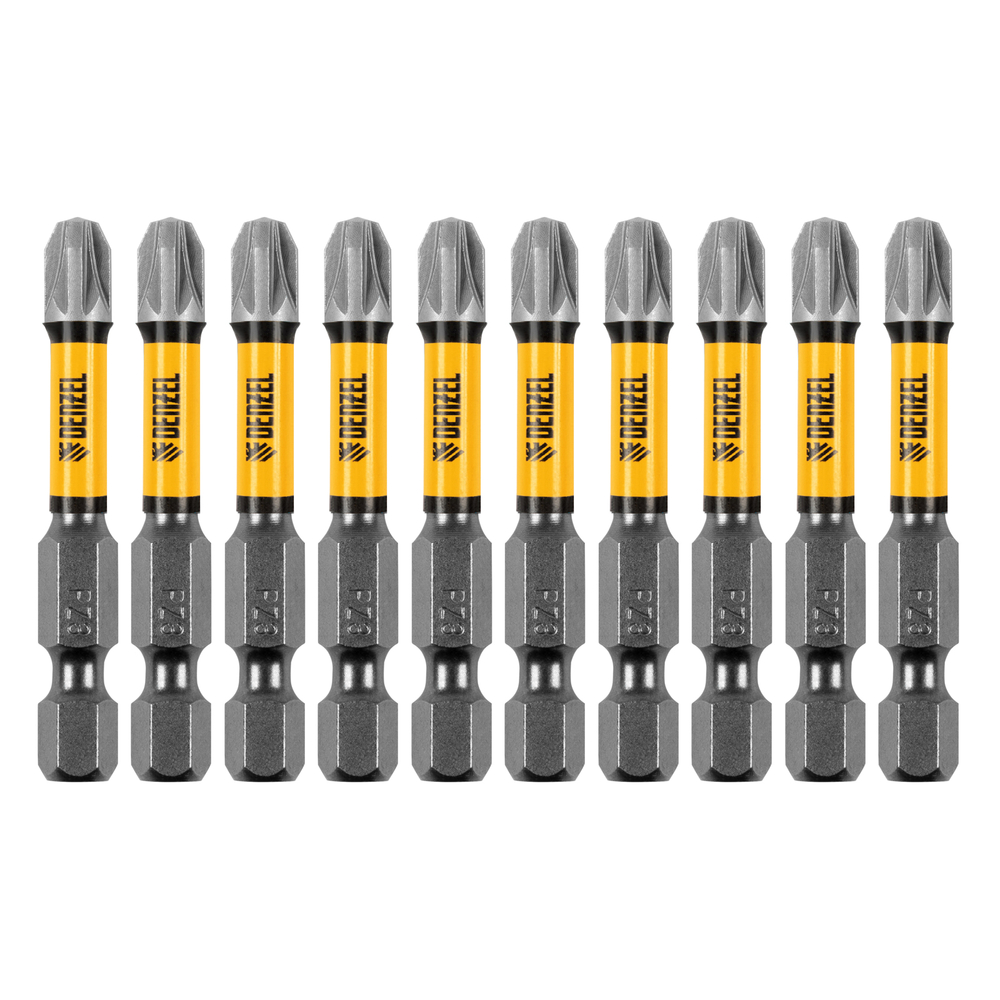 Бита IMPACT, PZ3x50 мм, лазерная обработка шлица, сталь S2, 10 шт., Е 6,3 Denzel