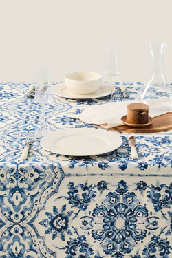 ZARA HOME МОЗАИЧНАЯ СКАТЕРТЬ С ПОЛИМЕРНЫМ ПОКРЫТИЕМ, СИНИЙ