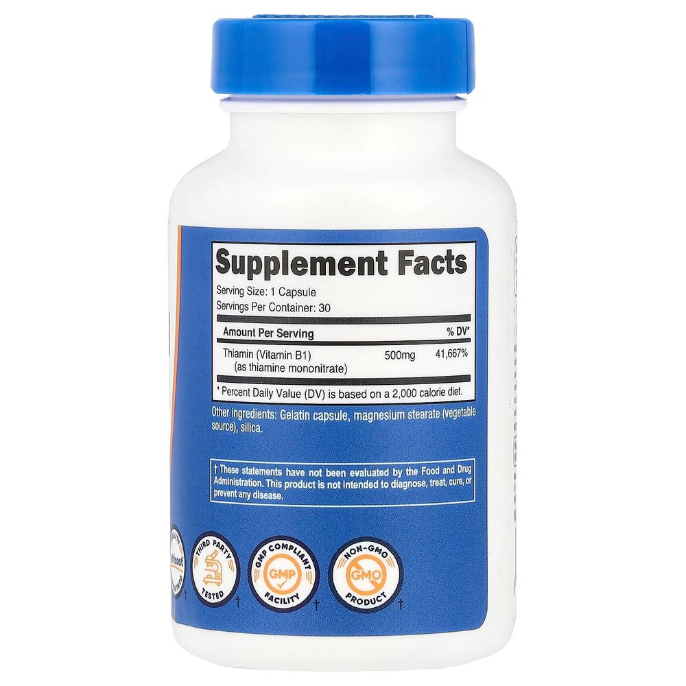 Nutricost, Витамин B1, 500 мг, 30 капсул