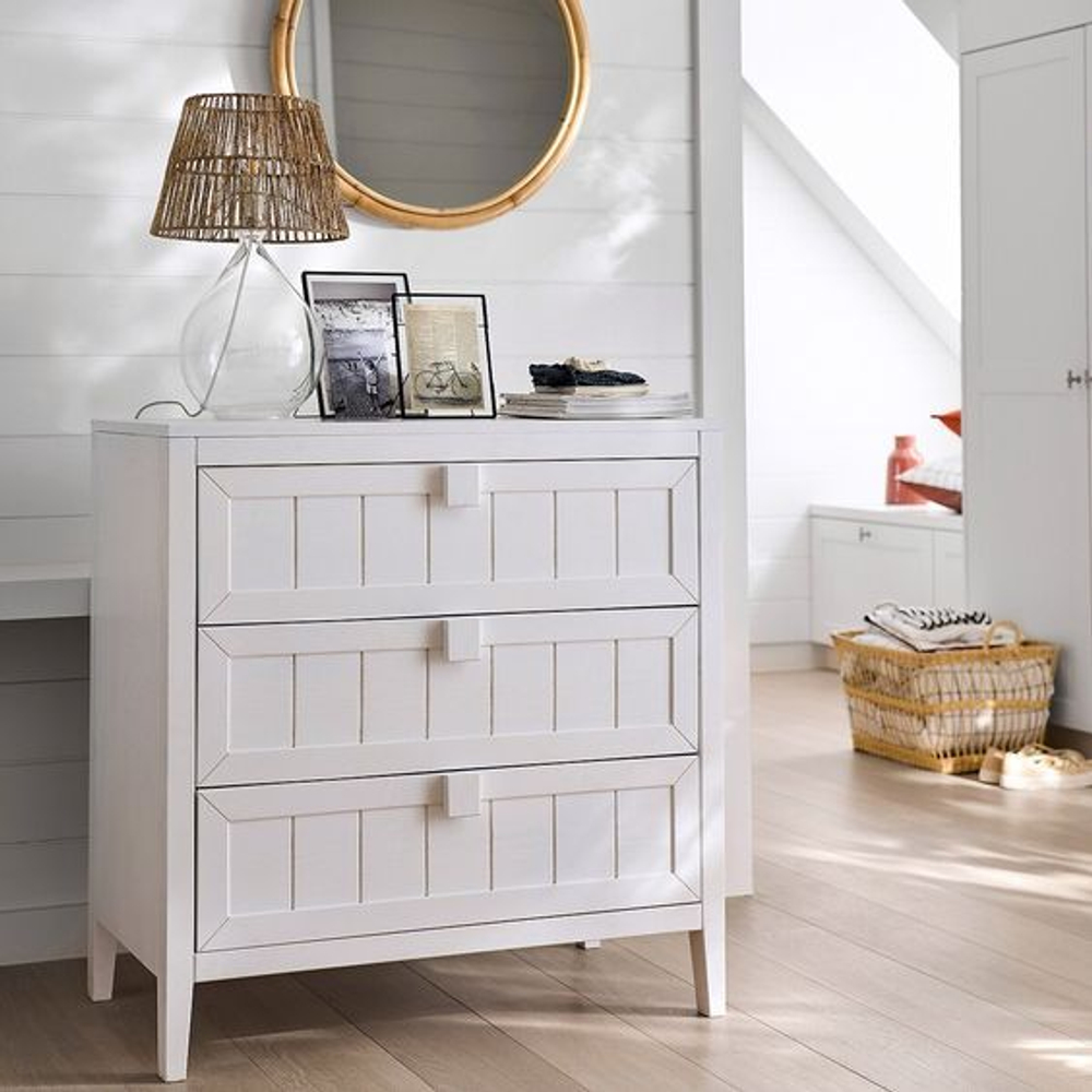 Комод 86x50x90, Карлос, с 3 ящиками для одежды, массив сосны, белый, Dipriz