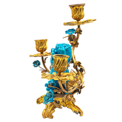 Каминный гарнитур. Часы и пара канделябров Людовика XV -Рокайль. Фарфор, бронза Франция. Кон.VIII в.