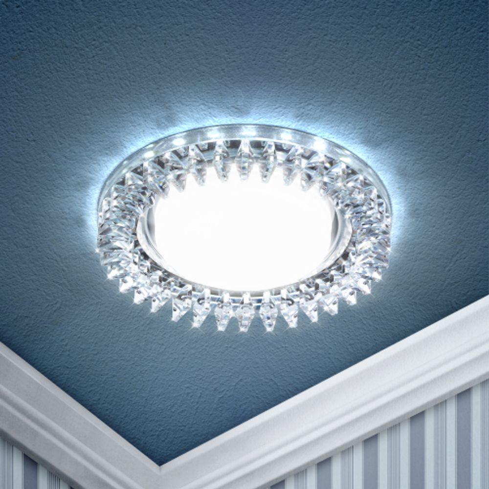 Светильник встраиваемый cо светодиодной подсветкой ЭРА DK LD20 SL/WH под лампу GX53 прозрачный/белый | Встраиваемые LED светильники