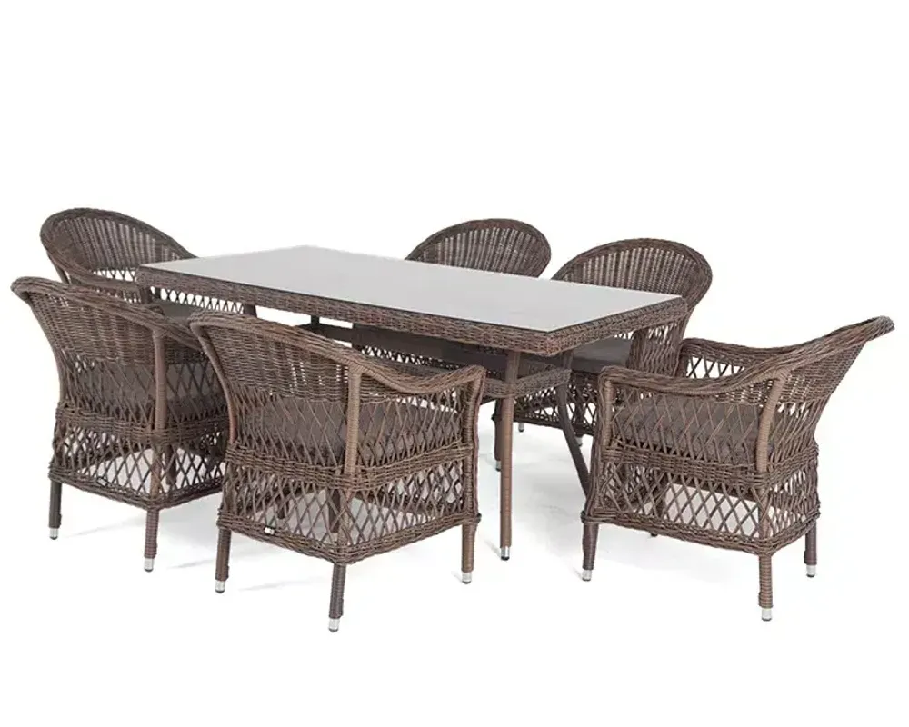 "Амароне" обеденная группа из искусственного ротанга на 6 персон, цвет коричневый