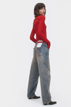 Джинсы женские широкие синего цвета Woman Jeans Wide Dirty Blue