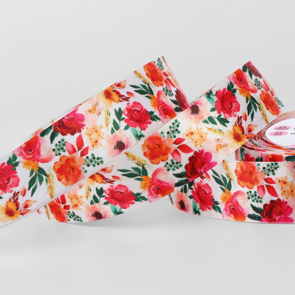 Лента атласная 25мм, весенний букет АУ 9898116