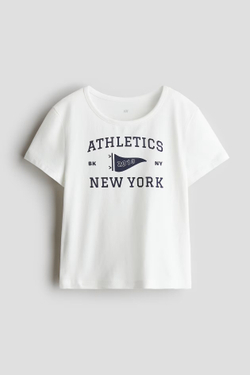 H&M Хлопковый топ с принтом, белый/синий