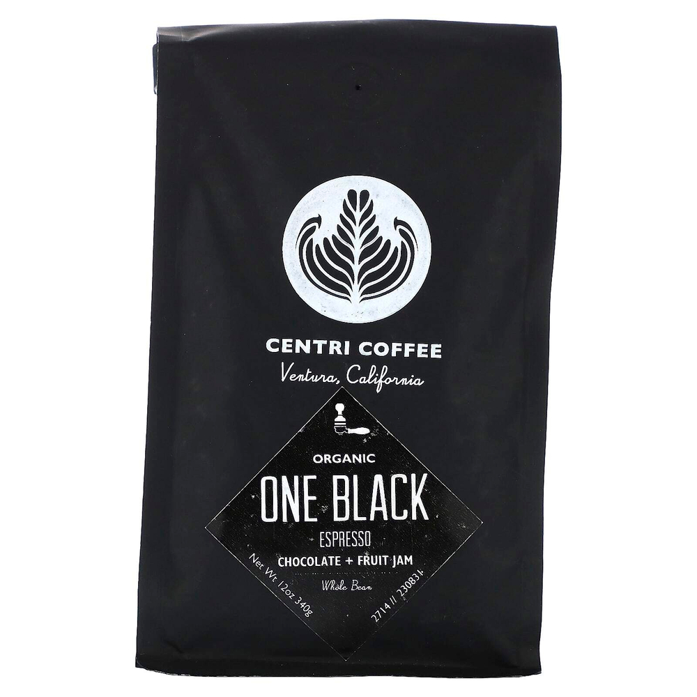 Centri Coffee, Centri Coffee, органический черный, шоколад и фруктовый джем, цельные зерна, вкус эспрессо, 340 г (12 унций)