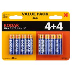Батарейки Kodak LR6 4+4BL MAX SUPER Alkaline AA | Батарейки Щелочные (Алкалиновые)
