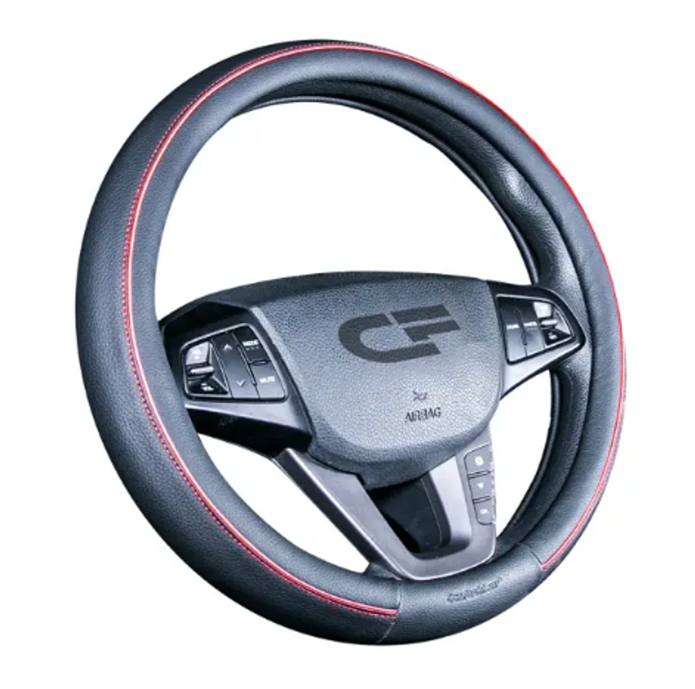Оплетка на руль круглая CarFashion -М- «TILTAN» 31430 - Экокожа - черный/шов красный