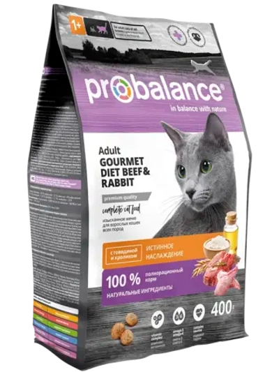 Сухой корм ProBalance Gourmet Diet для взрослых кошек с говядиной и кроликом