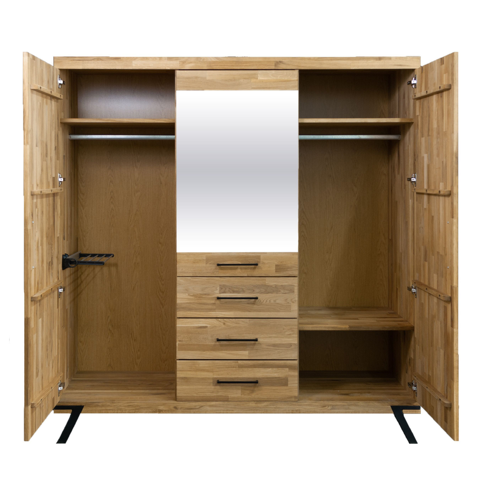 Шкаф для одежды Флеверс из массива дуба, 180х190х62 см, 3 двери 3 ящика, на металлических ножках