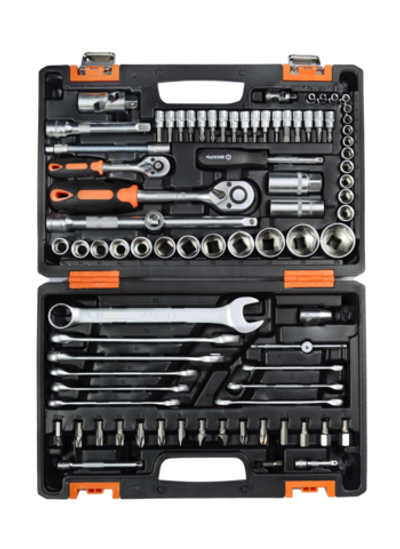 Набор инструментов, 1/2" , 1/4" , CrV, пластиковый кейс 82 предмета Вихрь