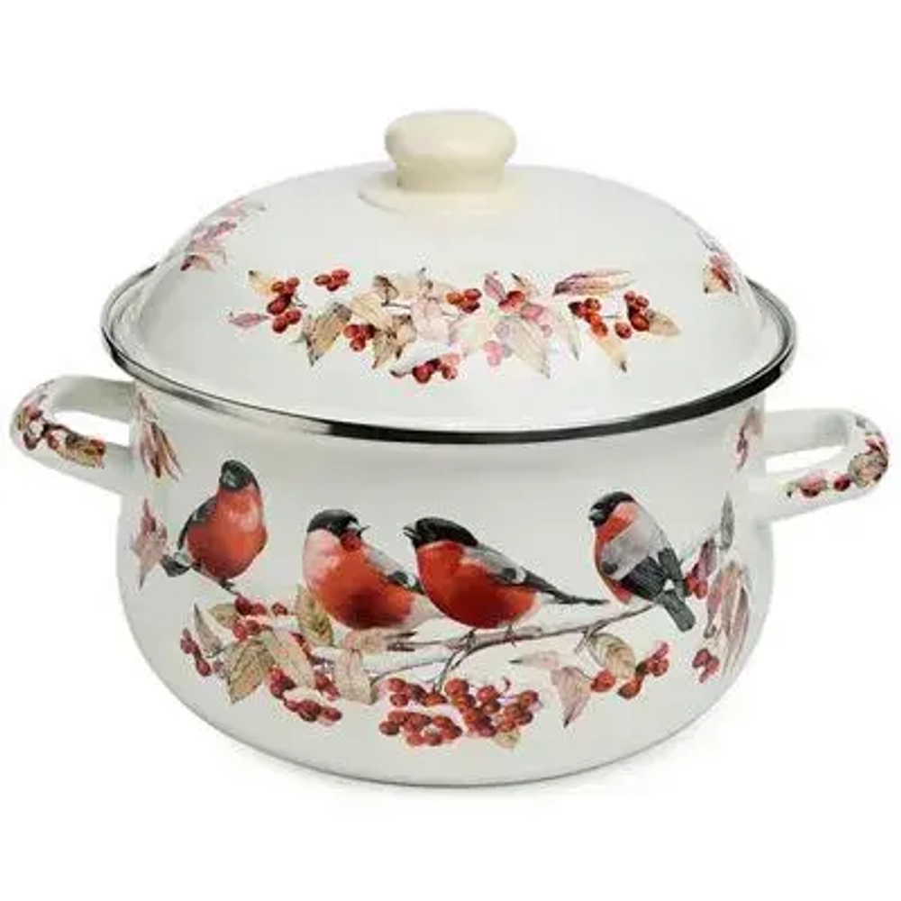 КАСТРЮЛЯ AGNESS ЭМАЛИРОВАННАЯ С ЭМАЛ.КРЫШКОЙ СЕРИЯ «СНЕГИРИ», 3.6 Л, 22*13 СМ