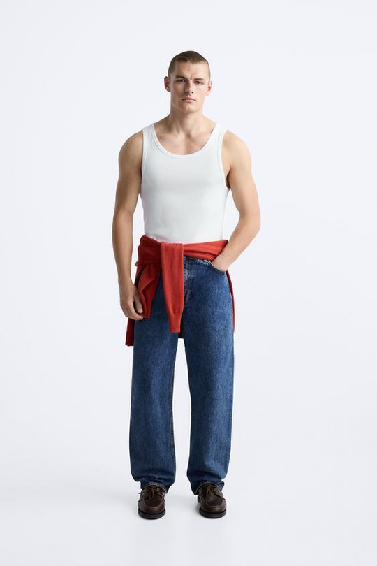 ZARA ФУТБОЛКА В РУБЧИК БЕЗ РУКАВОВ, БЕЛЫЙ