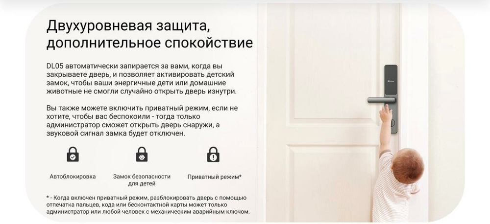 Биометрический электронный Wi-Fi дверной замок EZVIZ DL05.