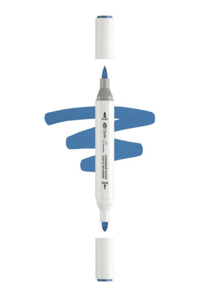 Маркер акриловый 2-х сторонний СОНЕТ кисть/пулевид. синий кобальтовый