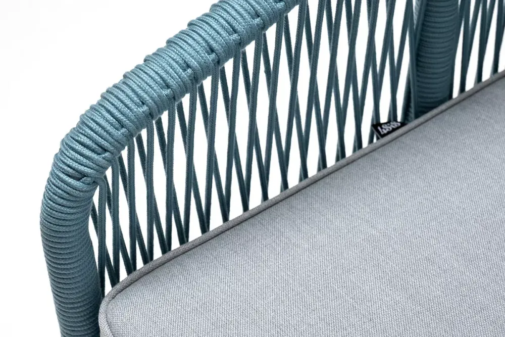 "Канны" кресло плетеное из роупа, каркас алюминий светло-серый (RAL7035) муар, роуп бирюзовый круглый, ткань светло-серая