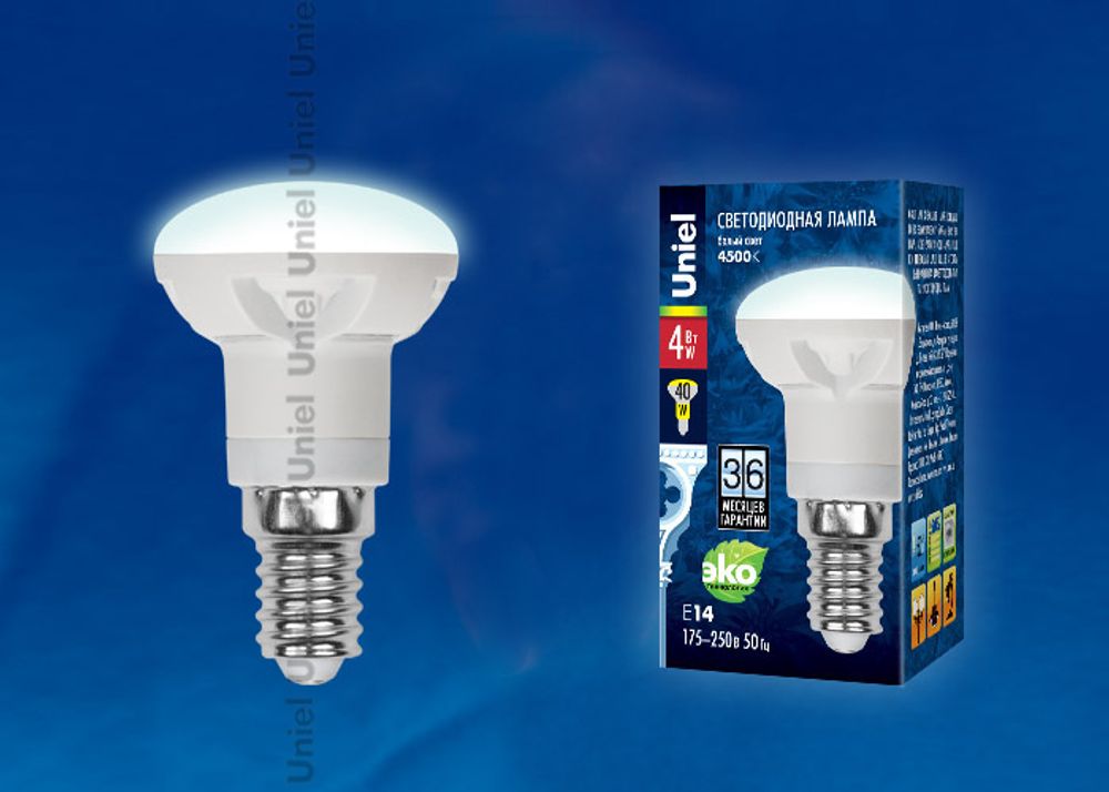 LED-R39-4W/NW/E14/FR PLP01WH Лампа светодиодная. Форма рефлектор, матовая. Серия Palazzo. Белый свет. Картон. ТМ Uniel.