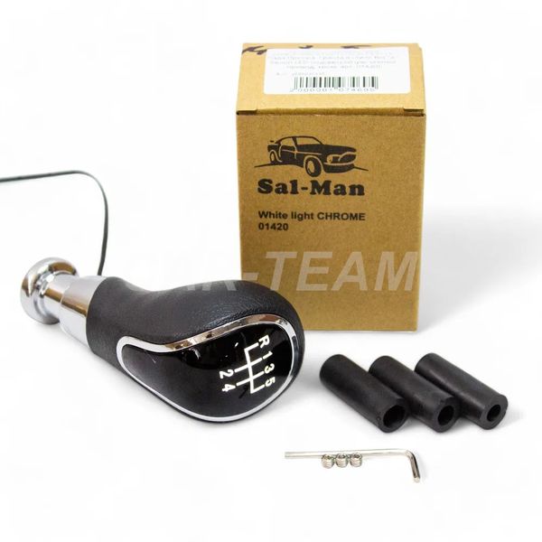 Ручка КПП "Sal-Man" (арт. 01420) ВАЗ 2108-21099, 2110-12, 2113-2115 Лада Приора в стиле Веста (рычажный привод, хром) с белой LED-подсветкой