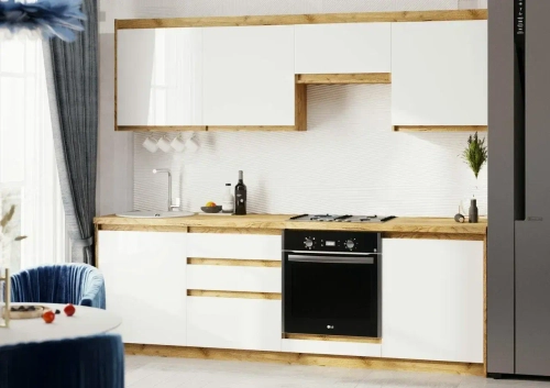 Кухня Ольвия-6 2,4 м Дуб Вотан/Белый глянец