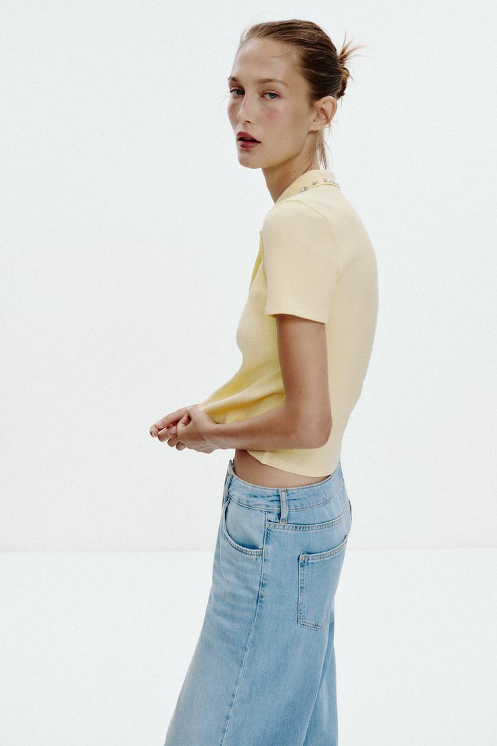 ZARA ПОЛО В РУБЧИК, ЖЕЛТЫЙ