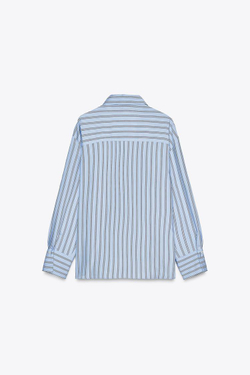 ZARA РУБАШКА ОВЕРСАЙЗ В ПОЛОСКУ С БУСИНАМИ, СИНИЙ/БЕЛЫЙ