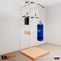 Шведская стенка Sv Sport 5416 (Турник рукоход/Брусья/Кольца/Цепь/Мешок 22кг/Мат 1м)